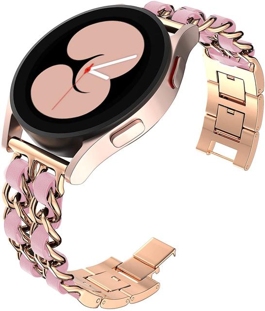 20 мм 22 мм Ремешок для Samsung Galaxy Watch 4/classic/5/6/7/FE/active 2 Кожаный+Металлический звеньевой браслет correa watch 5 Pro 45 мм Ремешок