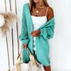 Women's Lazy Style Sweater Coat Autumn and Winter Long Loose Solid Color Long-sleeved Knitted Cardigan