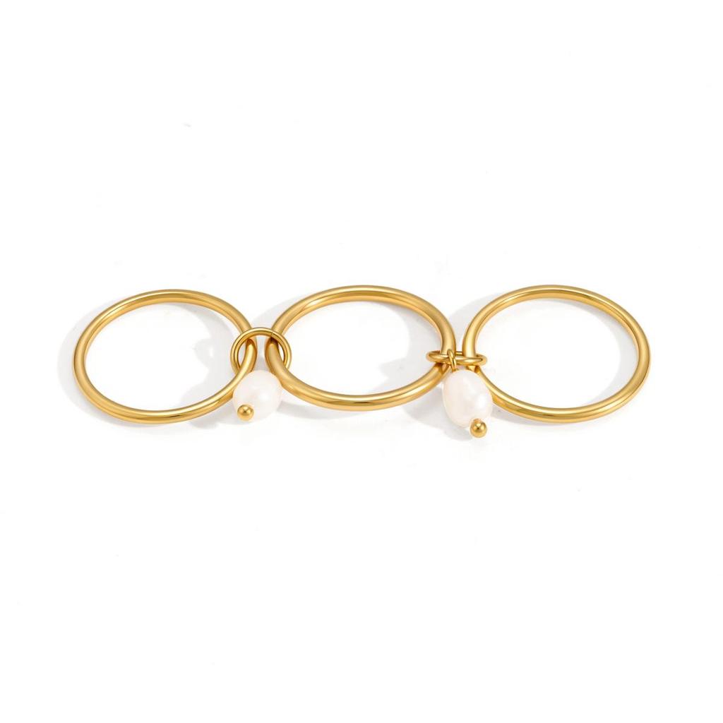 Wanxing 18K Золотое Кольцо из Нержавеющей Стали, Многослойное, Штабелируемое, для Женщин - Европейский и Американский Нишевый Дизайн.