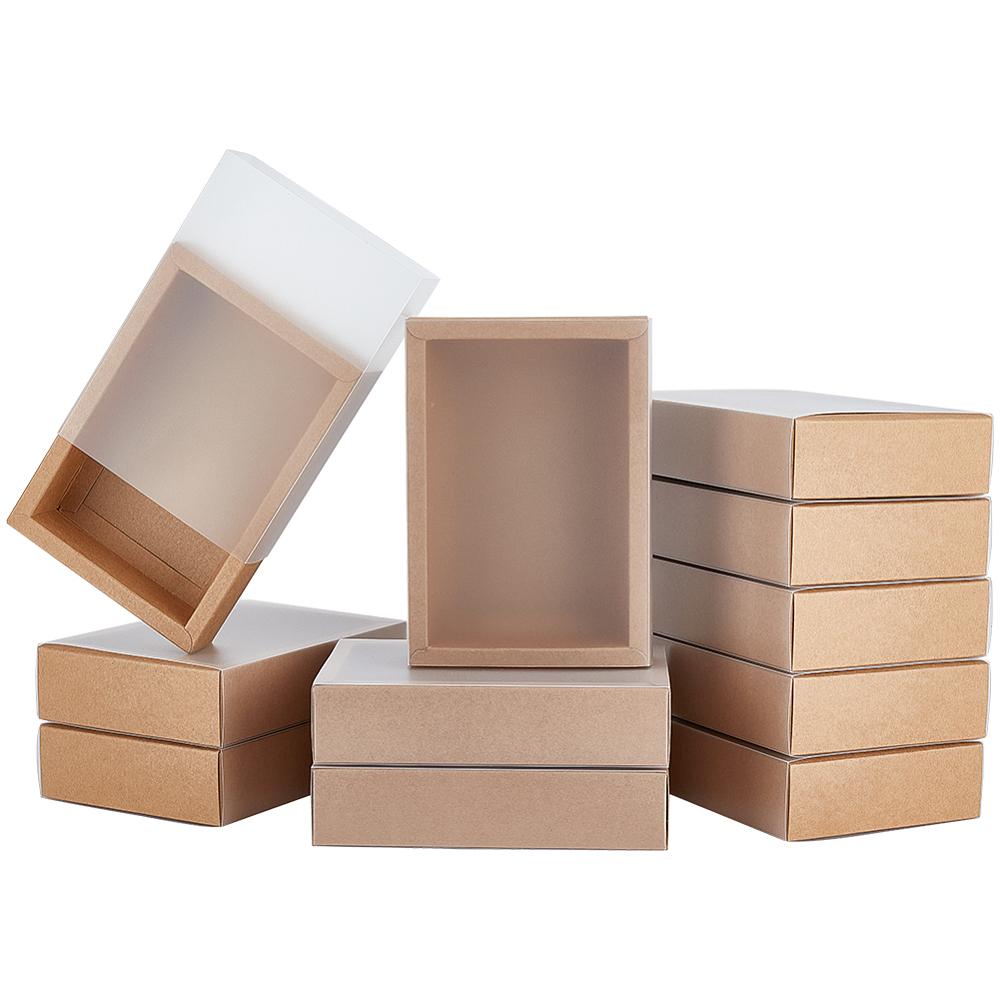 12pcs Kraft Paper Storage Gift Drawer Boxes Translucent Plastic Cover Gift Packaging Case Peru 18.1x12.7x4.2cm