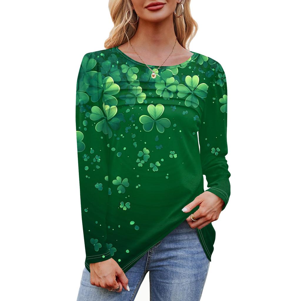 Женский свободный повседневный топ с круглым вырезом и длинными рукавами, модный топ