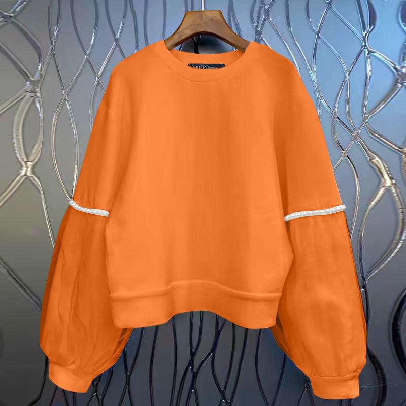 ZANZEA Женская мода круглый вырез длинный рукав жемчужный пэчворк пуловер толстовки