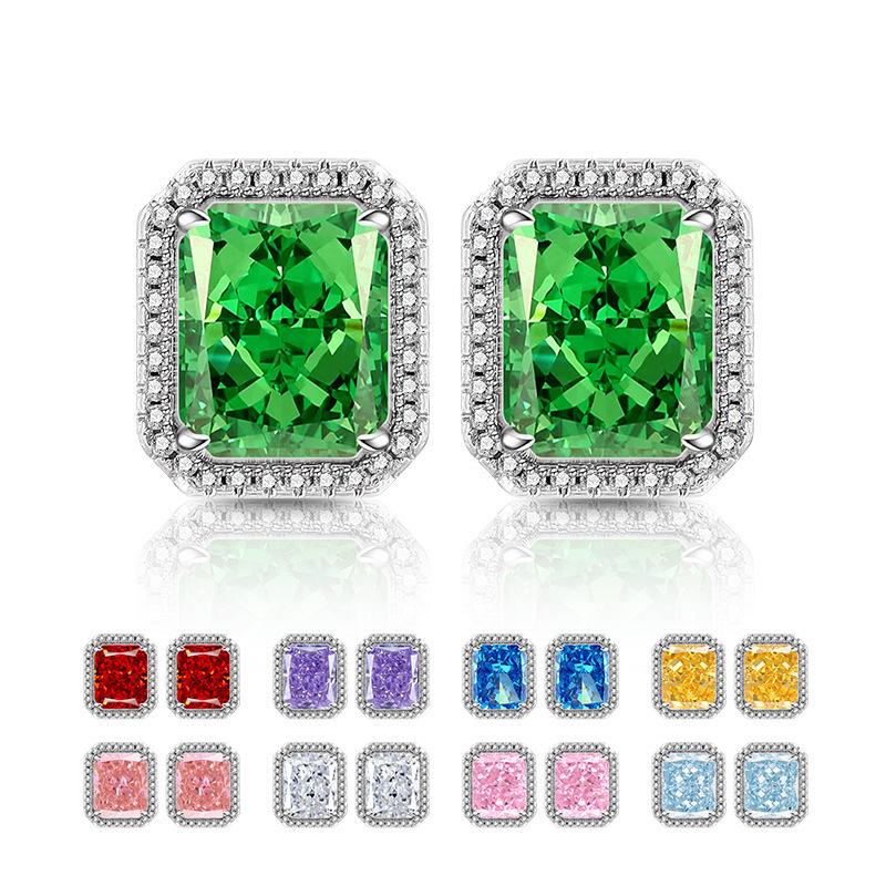 925 Sterling Silver Ice Flower Cut Rectangular Stud Earrings High Carbon Diamond Earrings Birthday Anniversary Party Gift