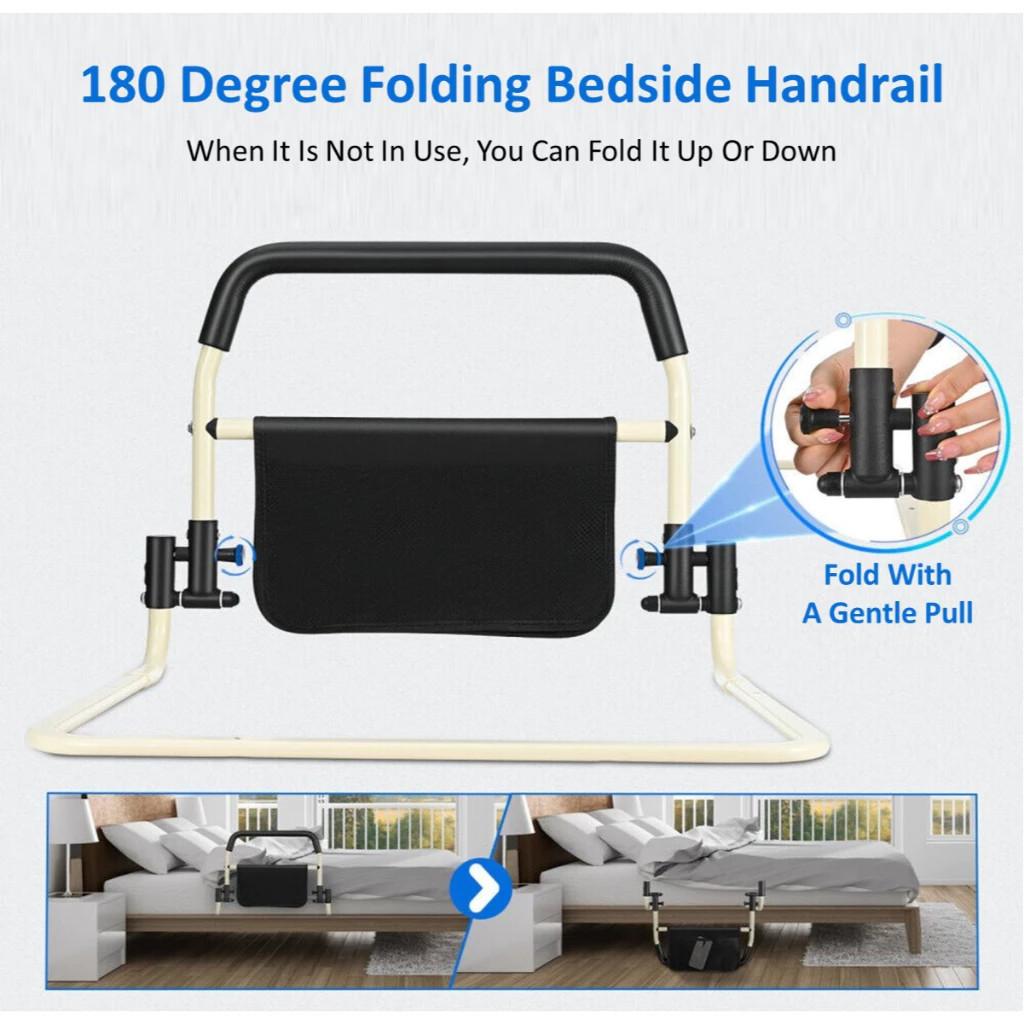 Безопасный бортик для кровати Складной прикроватный поручень Регулируемая высота Защитный барьер против падений для пожилых/беременных/пациенто