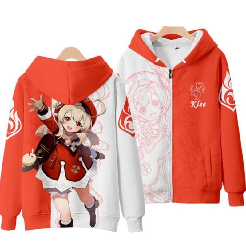 Genshin Impact Косплэй костюм Mona Kaeya Klee Diluc Venti Paimon Zhongli Keqing Ganyu унисекс 3D одежда на молнии с капюшоном