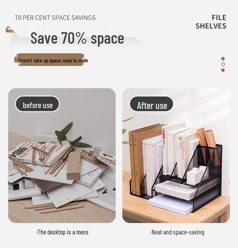 Desktop Metal File Rack Basket: Multi-layer Vertical Storage Box for Desk Management and Document Organization.