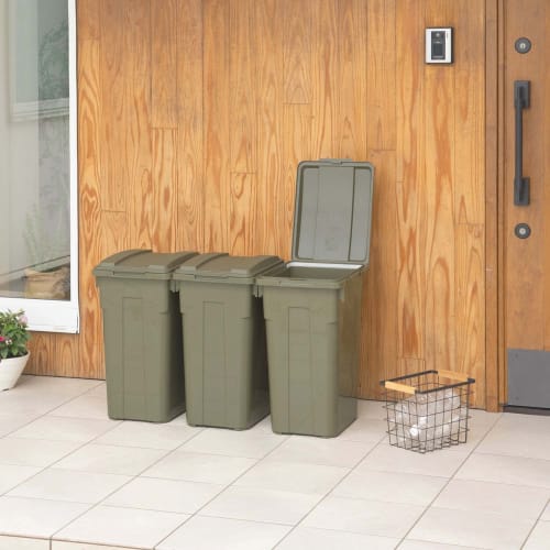 Shinki Gosei Tombo Trash Can, Connectable, 70-Liter Capacity, Khaki Green, 48cm Wide x 36.5cm Deep x 60cm High, with Lid, Durable, Large, Suitable for