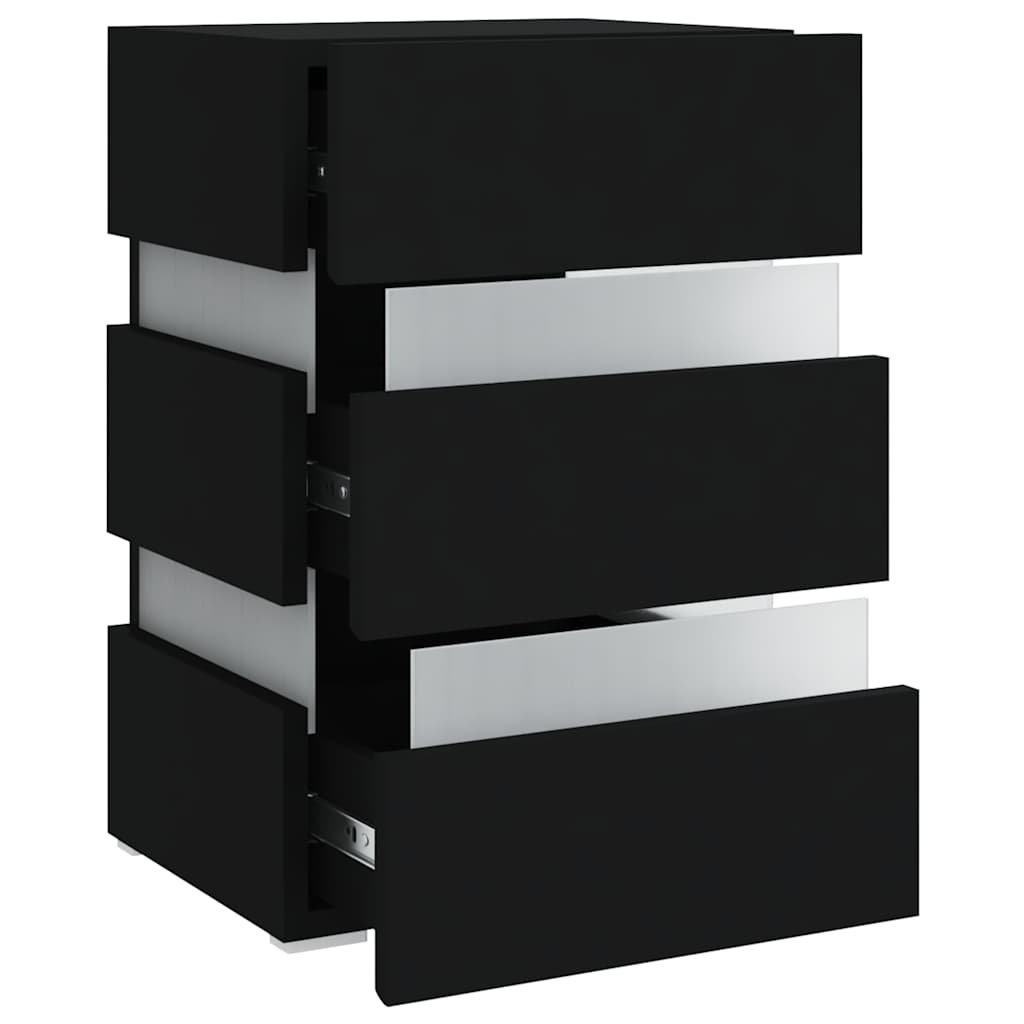 Szafka Nocna Z Led, Czarna 45X35X67 Cm, Materiał Drewnopochodny