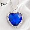 Blue Gemstone Pendant Heart Necklace Faux Diamond Sparkly Romantic Light-reflecting