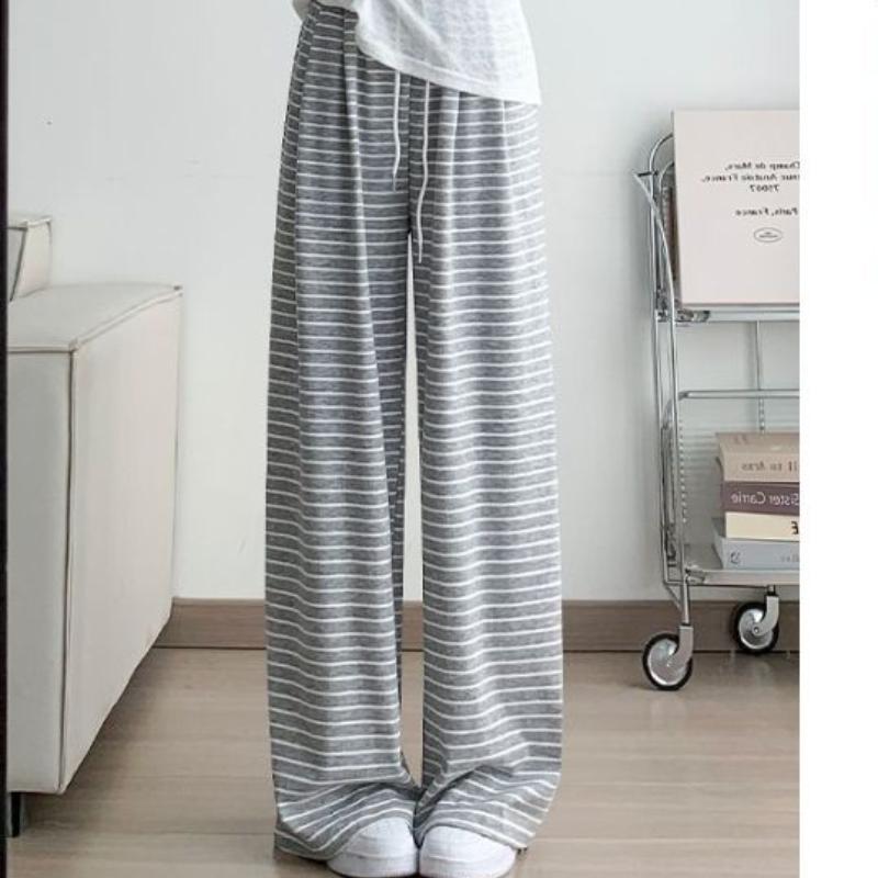 Новые летние повседневные брюки с высокой талией в черно-белую полоску, широкие брюки для женщин, свободные драпированные прямые брюки из клейкого риса