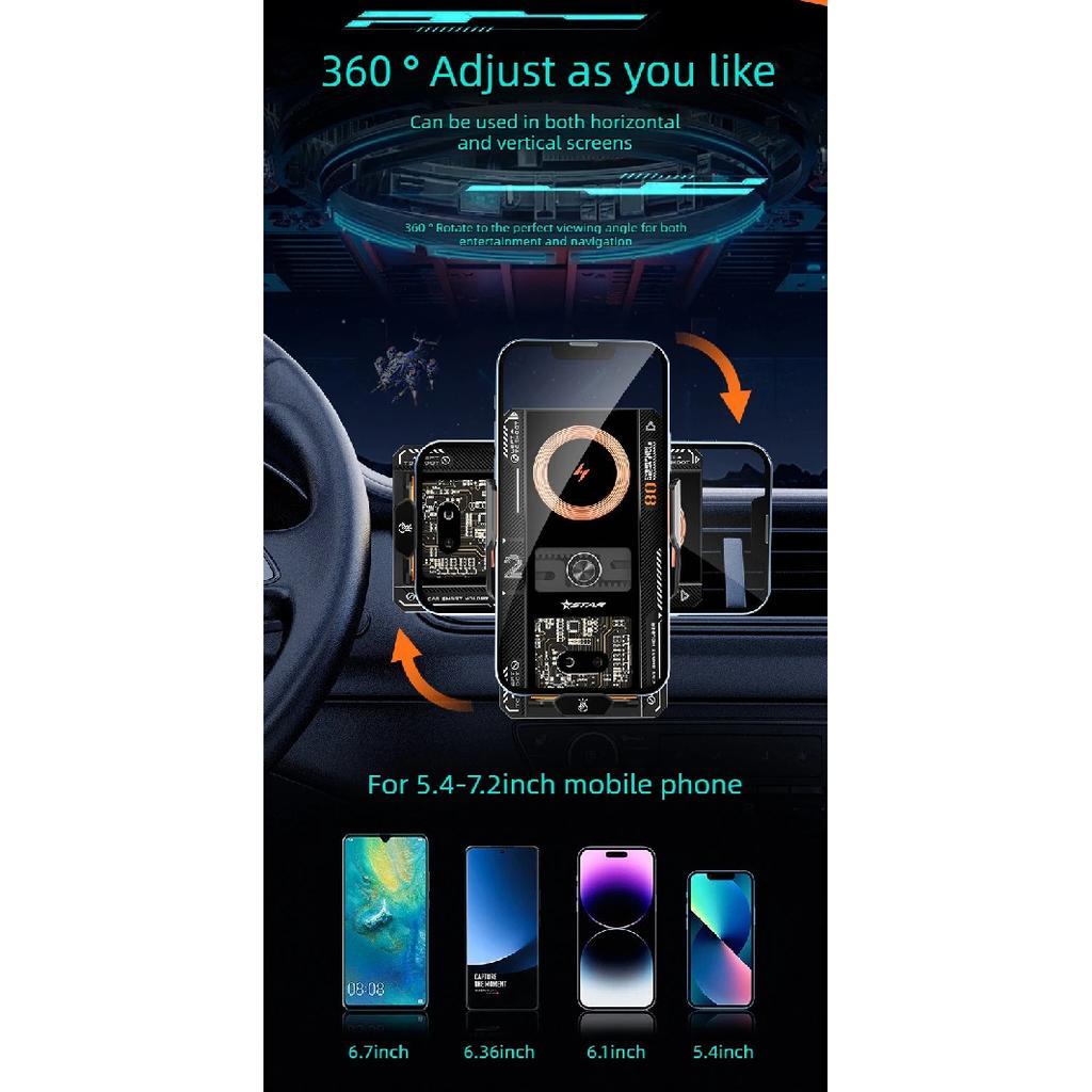 Car Smart Sensing Automatic Clamping Mounts for Samsung IPhone Xiaomi Phone Holder Wireless Charger Mounts 15W/66W Fast Charging