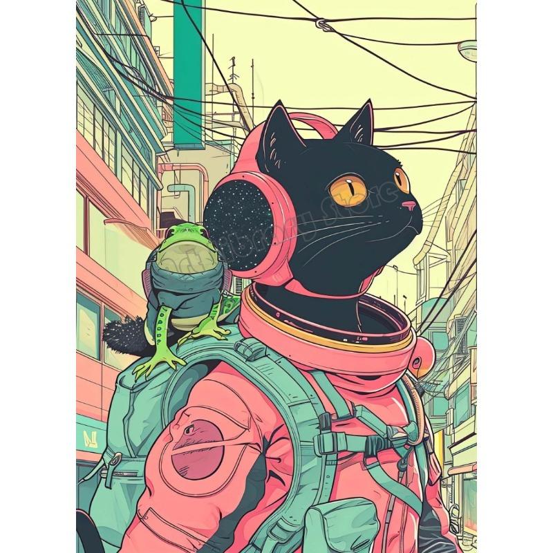 Ретро Футуристический Космический Астронавт Кот НАСА Космический Сюрреализм Животные Постер Холст Картина Преппи Настенное Искусство Картинки Домашний Декор