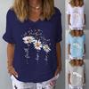 Women's Casual Print Cotton And Linen  Short Sleeves T-Shirt Blouse Tops