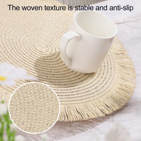 Плетеные круглые подставки под тарелки, тканые подставки для стола с кисточками для кухни, обеденной зоны, термостойкие, из натуральной ткани, подставки для сервировки стола для использования в помещении и на открытом воздухе