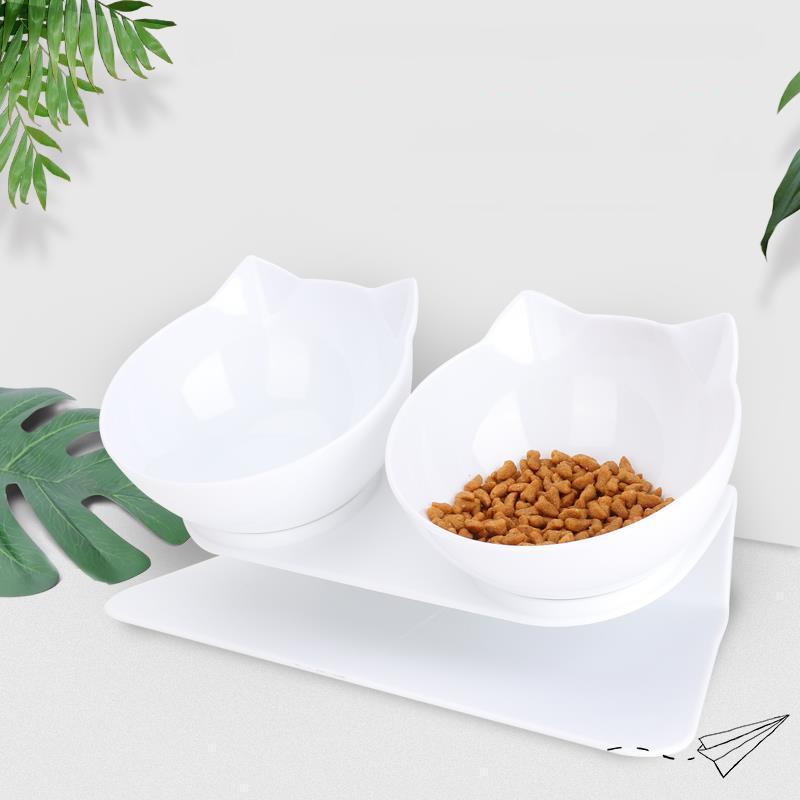 Одинарная двойная миска, наклонный милый дизайн, кошачьи уши, миска в форме кошки, горшок для еды домашних животных, контейнер для питьевой воды