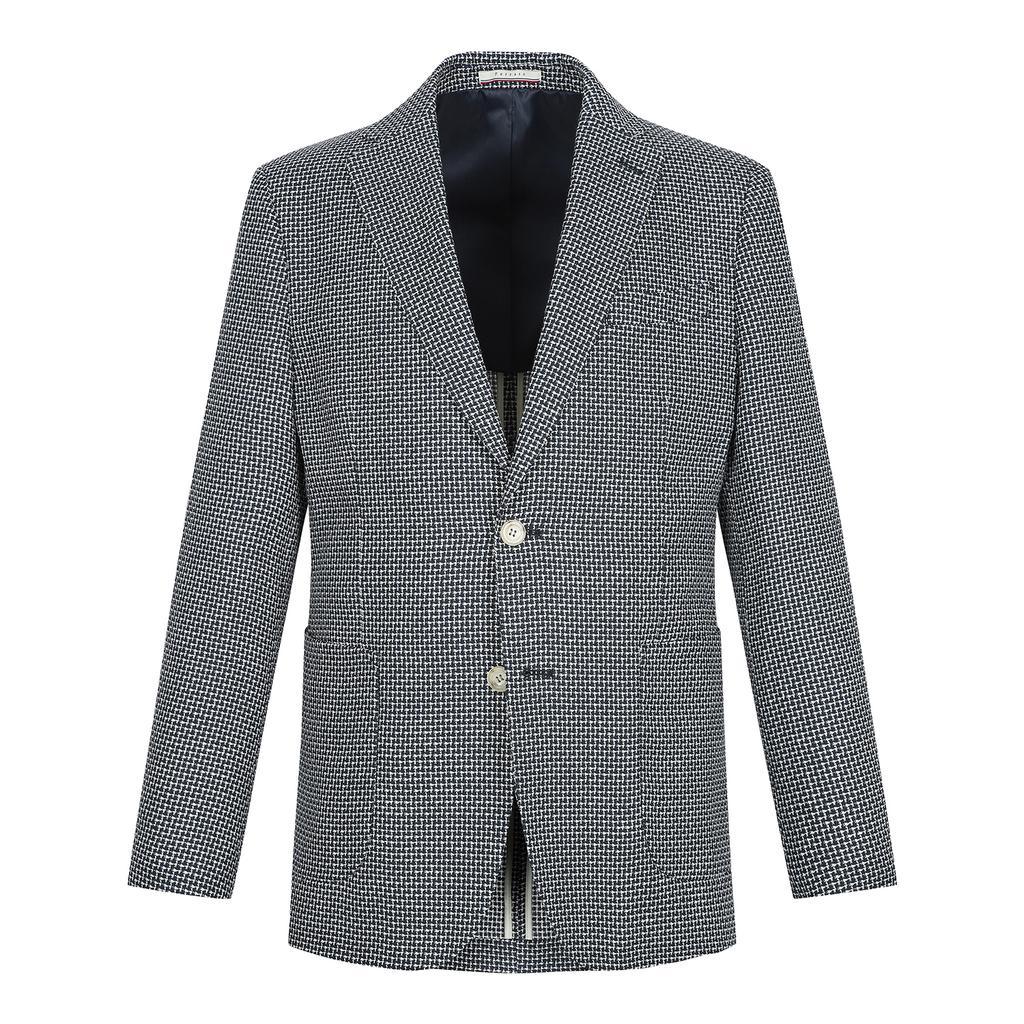 Ferraromilano Linen Blend Pattern Jacket Navy (Am0Fozc10549)