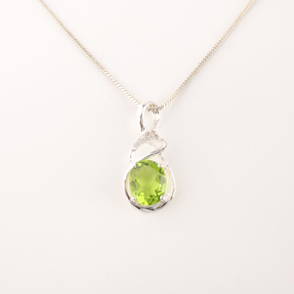 Peridot Gemstone 925 Sterling Silver Jewelry Zircon Designer Pendant For Women CZP-13-13
