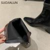 Модные женские ботильоны SUOJIALUN 2024 Зима Новинка Бренд Модные квадратные высокие каблуки Элегантные туфли-лодочки с коротким голенищем и круглым носком