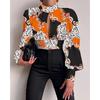 YYFS Women's Fashion Casual Spring Autumn Colour Block Print Long Sleeve Half Turtleneck Blouses & Shirts