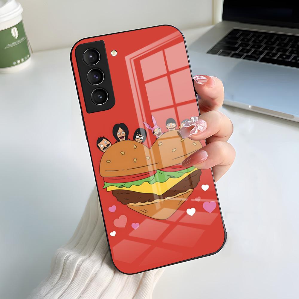 Чехол для телефона B-Bobs B-Burgers для Samsung S26 S25 S24 FE S23 S22 S21 Plus S20 Ultra Note20Ultra Черный Стеклянный Чехол