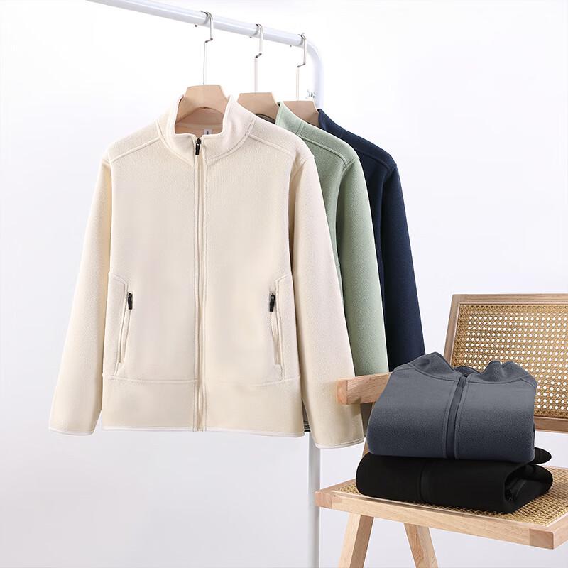 ROMON Unisex Double-Sided Fleece Full-Zip Stand-Collar Sweatshirt