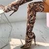 Ladies Over The Knee Women Boots  Super High Heels11CM Thin Heels Leopard Woman Long Boots Size 34-43
