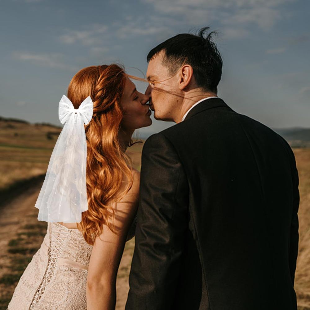 Тюлевый бант с жемчугом Свадебный головной убор Белые свадебные фаты для женских свадебных фат