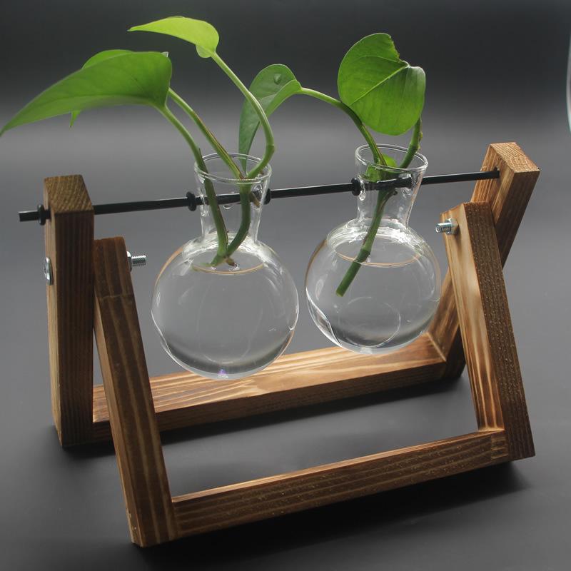 Dropshipping Glass Plant Propagation Stations With Wooden Stand Air Plants Holders Glass Vase for Indoor Plants