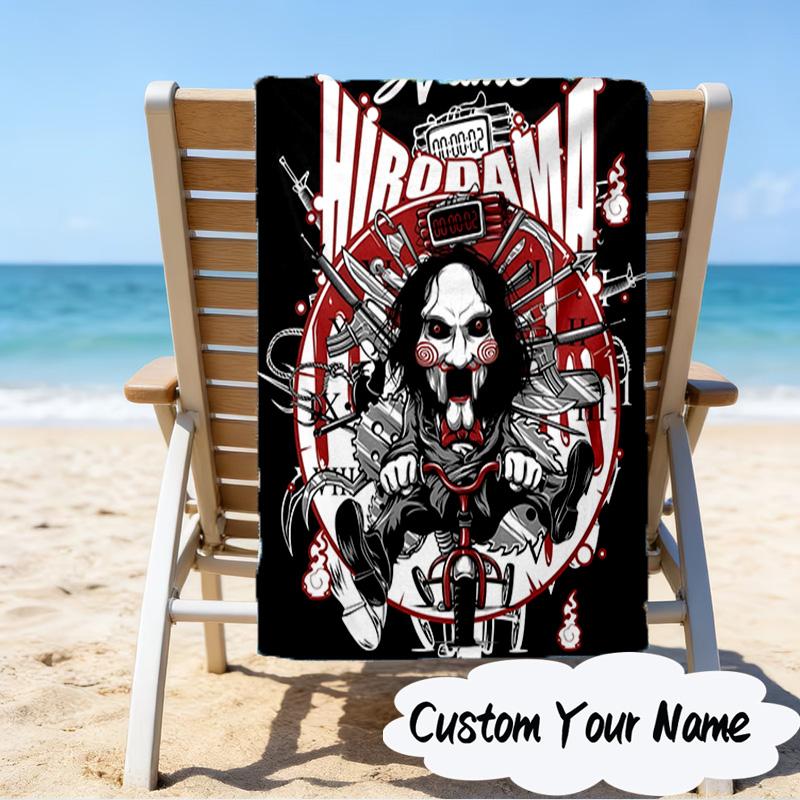 Custom Name Horror Holiday Mashup Microfiber Beach Towel Super Soft & Absorbent for Bath, Beach, Travel Bath Time Accessory, Fan gifts