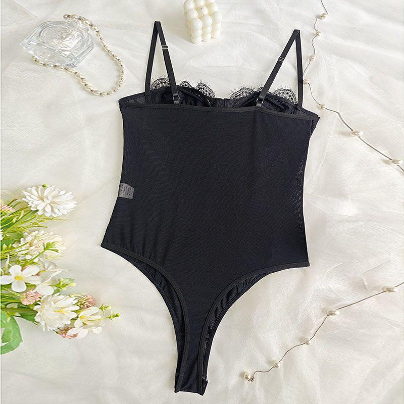 Европейский и американский кружевной пэчворк, прозрачный облегающий боди