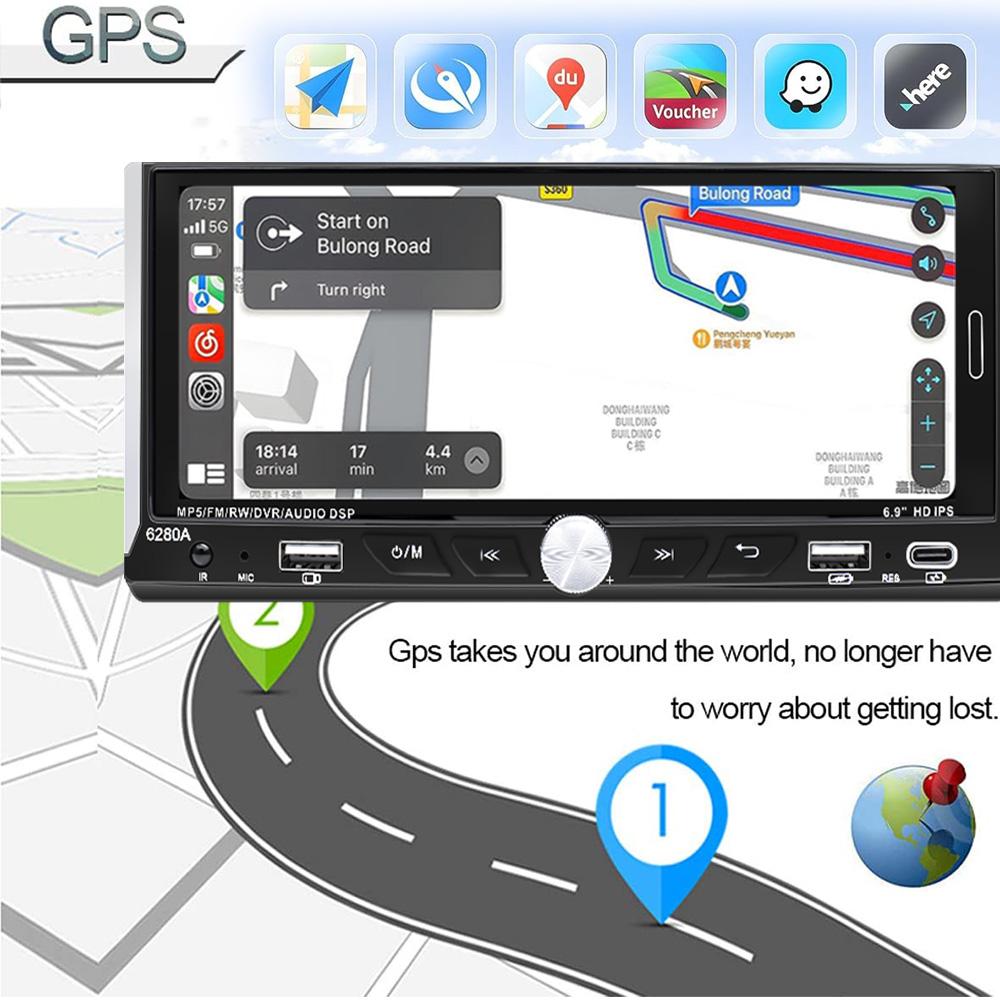 1 Din автомобильный стерео MP5-плеер автомобильное радио 6,9-дюймовый мультимедийный проигрыватель Carplay Android Auto Bluetooth Screen Mirroring USB