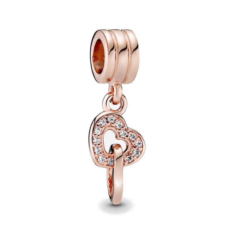 Серия Rose Gold Подвески-бусины в форме сердца Цветок Зажим Медь Подходит для Европейских Оригинальных Браслетов Сделай сам Элегантные Украшения