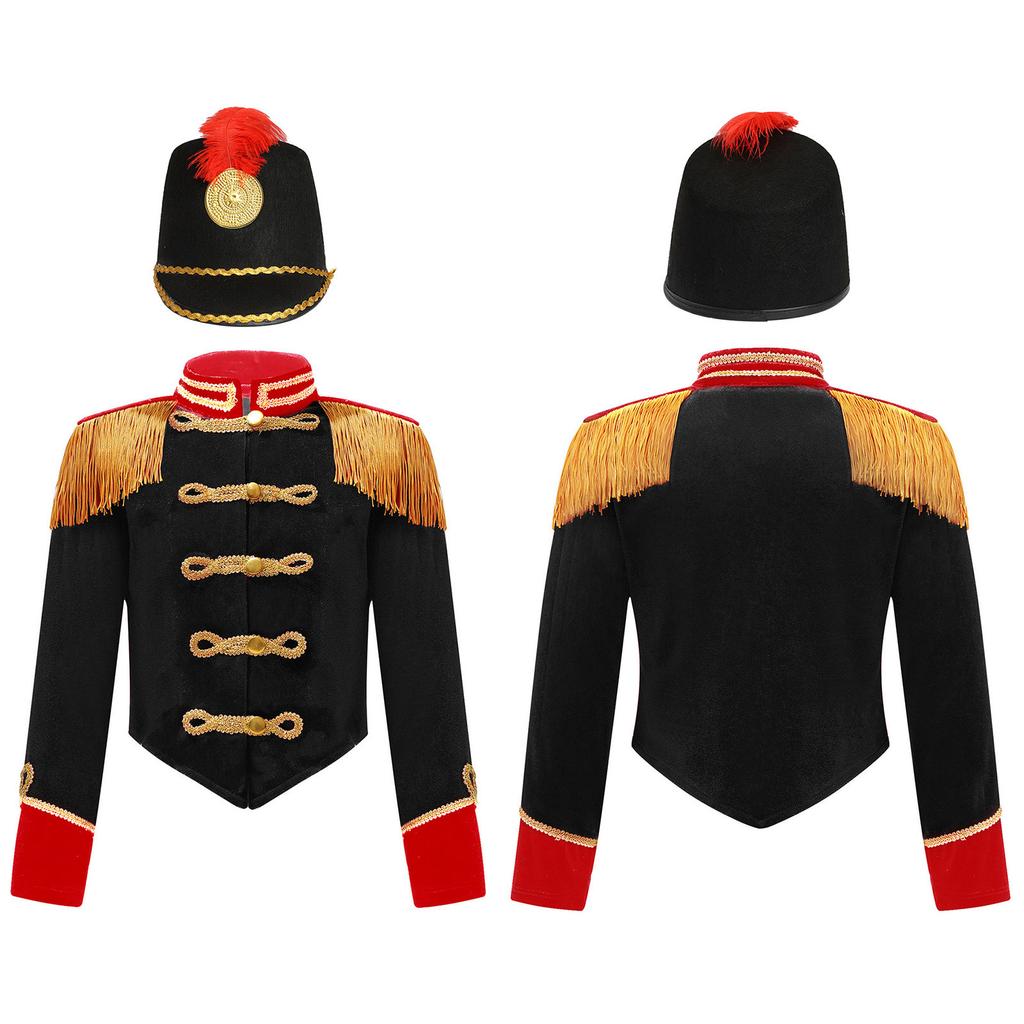 Girls Circus Ringmaster Costume Set with Jacket Hat Stand Collar Long Sleeve Fringe Epaulet