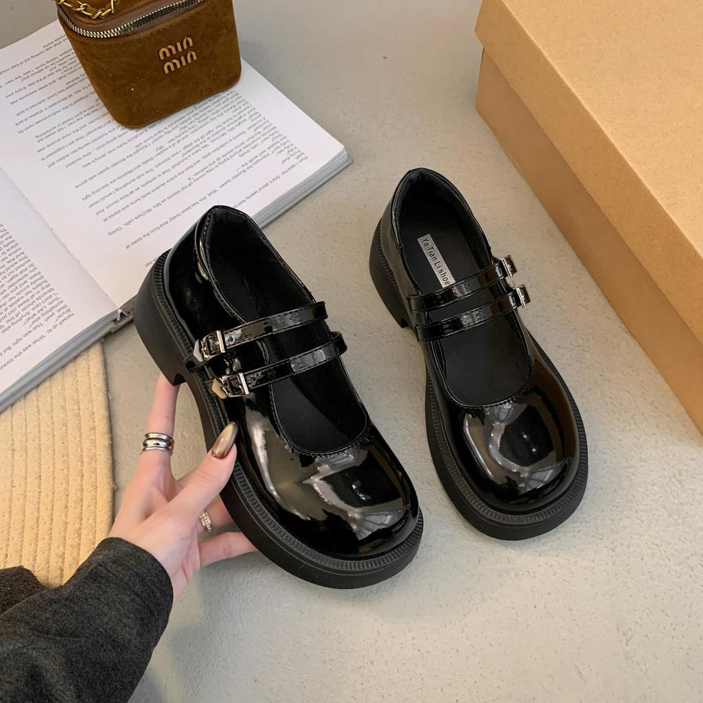 Модная универсальная черная платформа на толстом каблуке, женская обувь из мелкой кожи, новая весенне-осенняя обувь Мэри Джейн