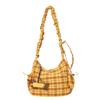 Vintage Pleated Plaid Moon Bag Fashion Canvas Bag Crossbody Dumpling Bag Niche Underarm Shoulder Bag