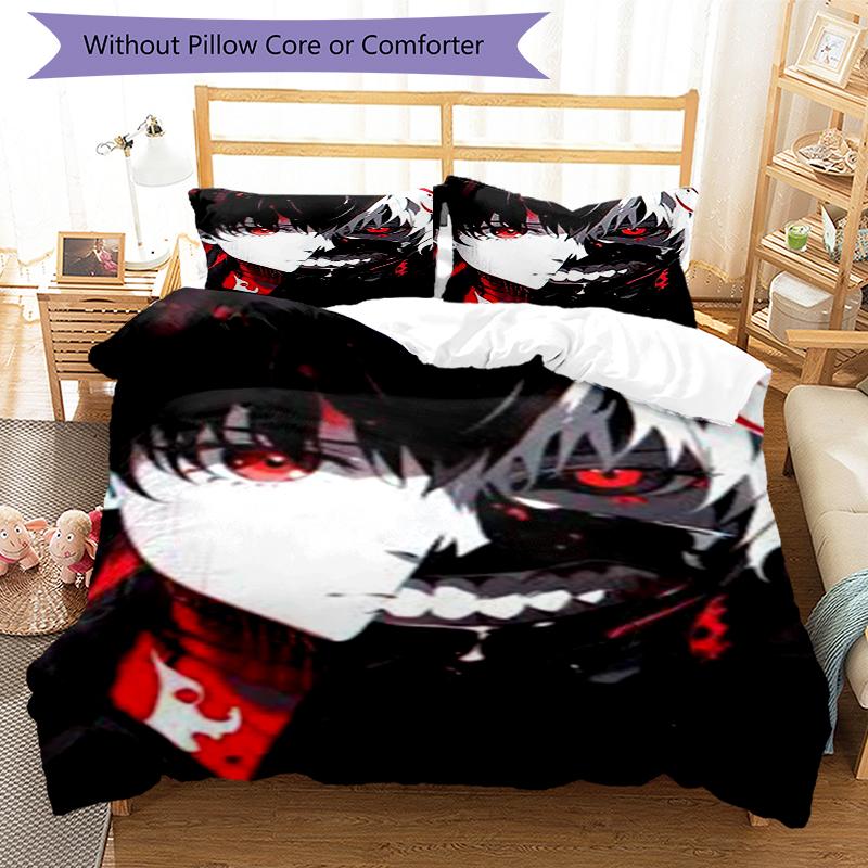 3pcs Tokyo Ghoul Bedding Set Duvet Cover Closure Includes 1 Duvet Cover & 2 Pillowcases, Soft and Comfortable for All Seasons.