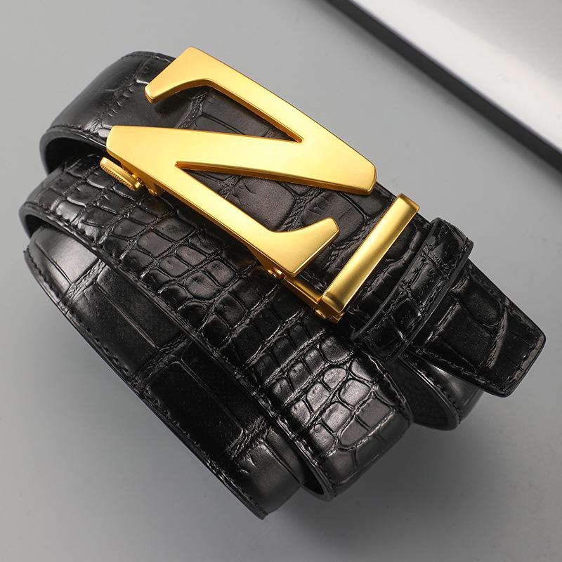 Мужской ремень из натуральной кожи с автоматической пряжкой - 2024 Верхний слой коровьей кожи Деловой стиль для молодежи