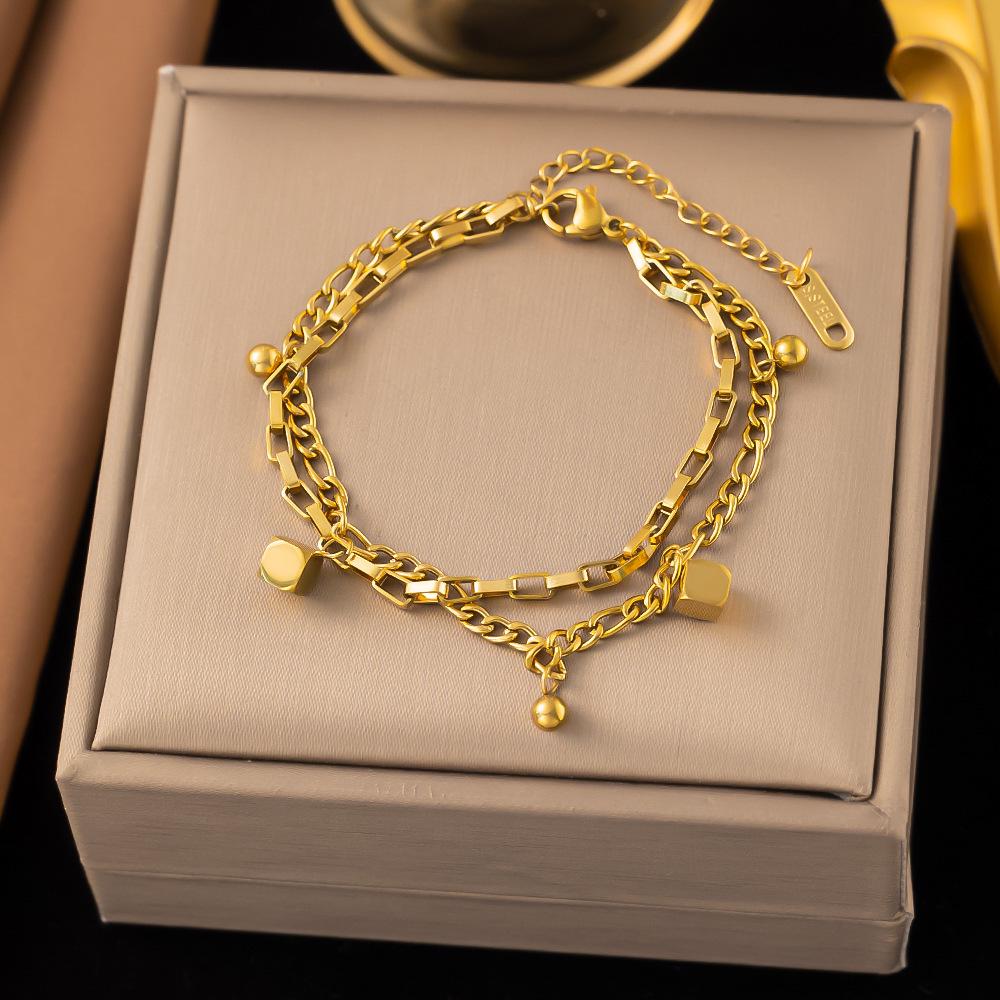 18K Gold Titanium Steel Bracelet - Women's Japanese Korean Fashion, Light Luxury, Non-Fading Jewelry