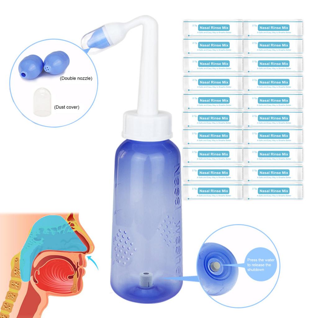 300ml Neti Pot Sinus Rinse Bottle Kit with 40 Salt Packets Nose Wash Cleaner Pressure Irrigation Neti Pot for Kids Adults