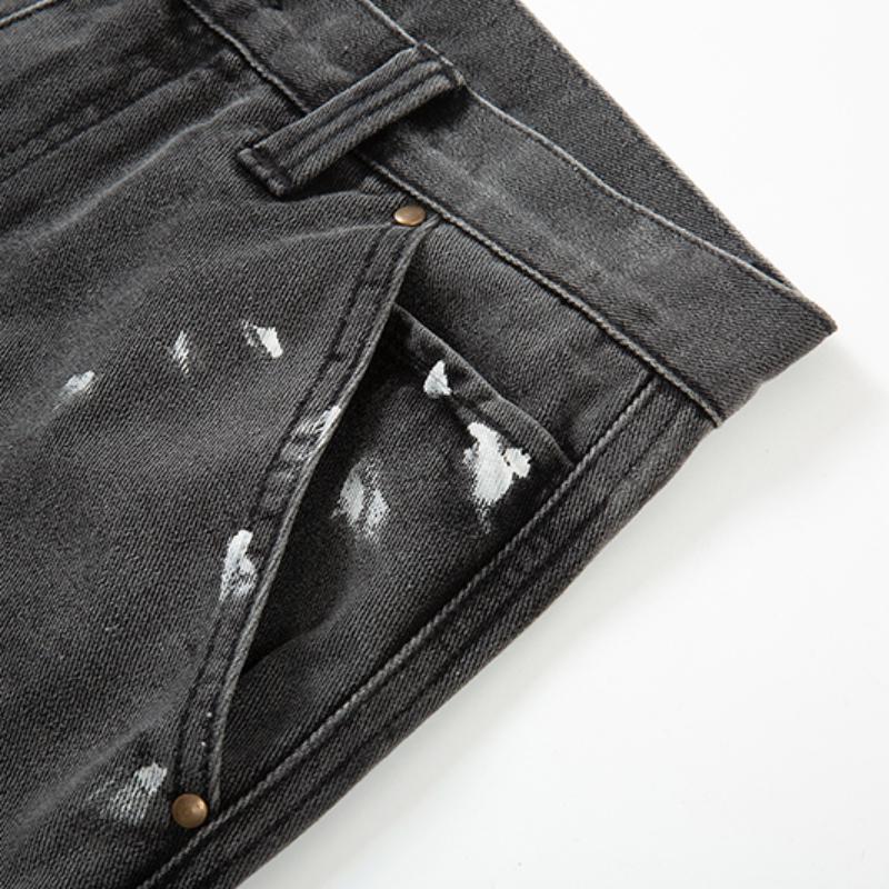 Мужские уличные джинсы Трендовая одежда Пятнистые чернильные цвета Мешковатые джинсы Пэчворк Джинсы с бахромой Свободные рога