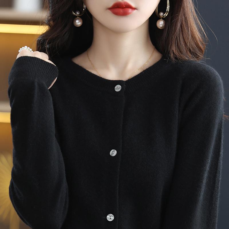 Женский кашемировый кардиган Qinghe Cashmere 30% кашемира 70% шерсти Осенне-зимний утолщенный кашемировый кардиган Мягкий и теплый