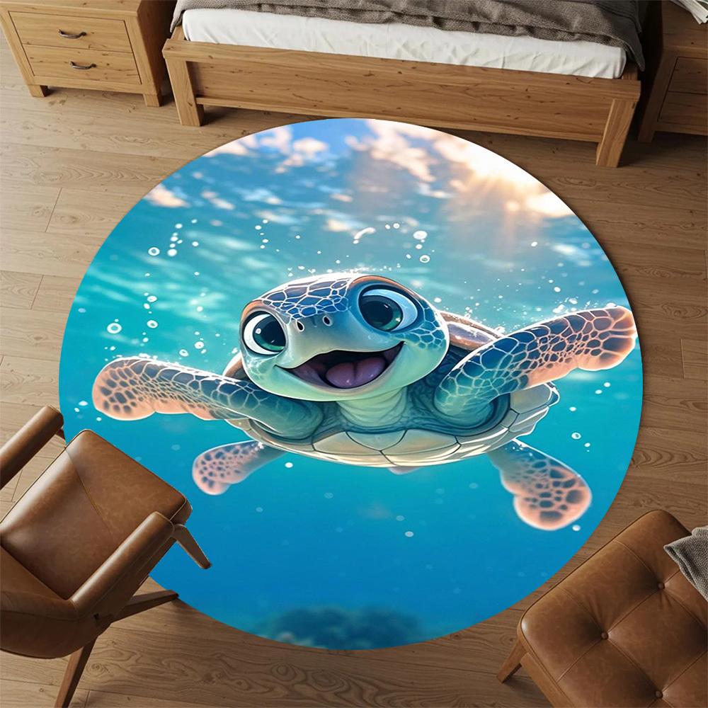 1PC Sea turtle Ocean Round Chair mat Area Rug - Non-Slip, Floor Mat for Office, Bedroom, home decor Christmas Gift c0528059