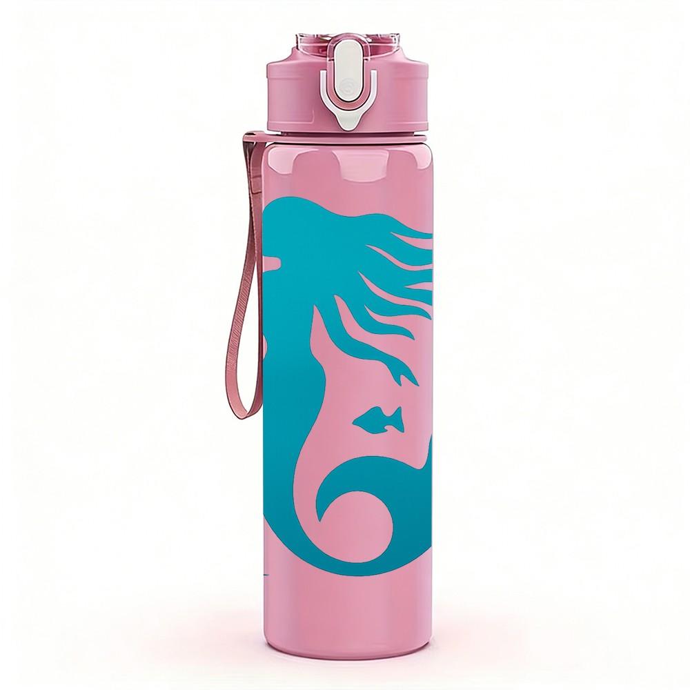 1PC Blue Mermaid Ocean Art 750ml Color Plastic Sports Water Bottle Leakproof Flip Straw Lid Suitable for Sports Office Home Use