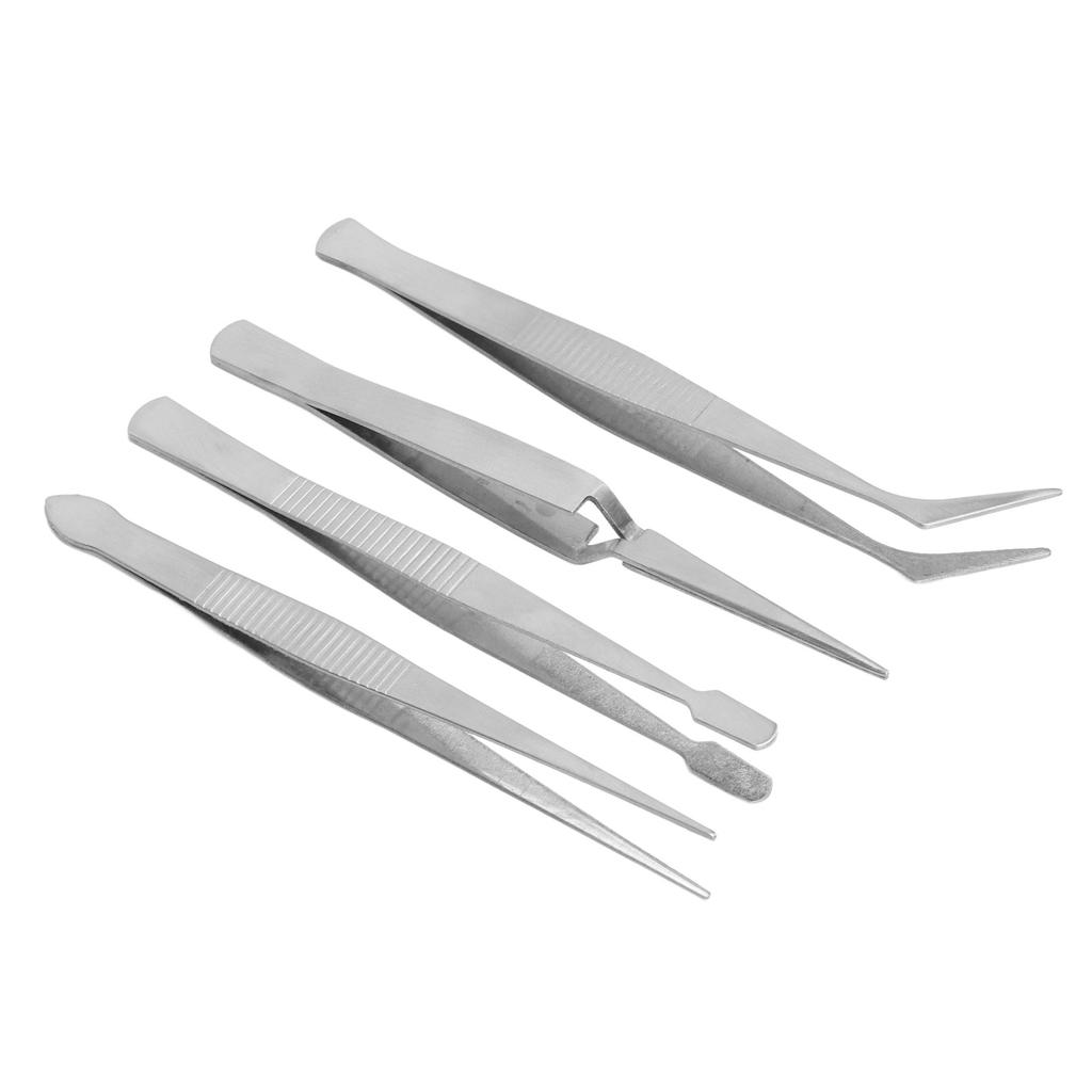 4pcs Sewing Machine Tweezers Flexible Stainless Steel Tip Elbow Wide Tip Cross Clip Long Tweezers
