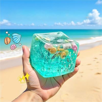 Кубик Ледяной Кубик Океан Сквиши Сенсорные Игрушки С Настоящими Морскими Ракушками Сквиши Игрушка-Антистресс Для Детей Взрослых Нетоксичная Сжимаемая Игрушка