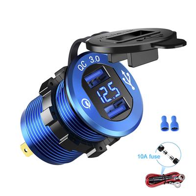 Автомобильное зарядное устройство Quick Charge 3.0 с двумя USB-портами, розетка для быстрой зарядки, алюминиевая розетка со светодиодным вольтметром для автомобильной лодки 12 В 24 В