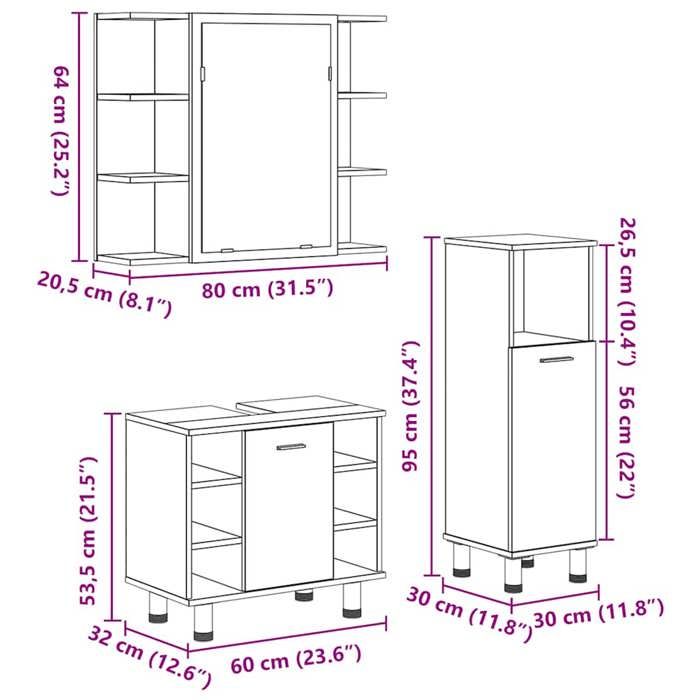 VidaXL Ensemble de meubles salle de bain 3 pcs bois d'ingénierie, armoire de salle de bain, placard de salle de bain, meuble 3328568