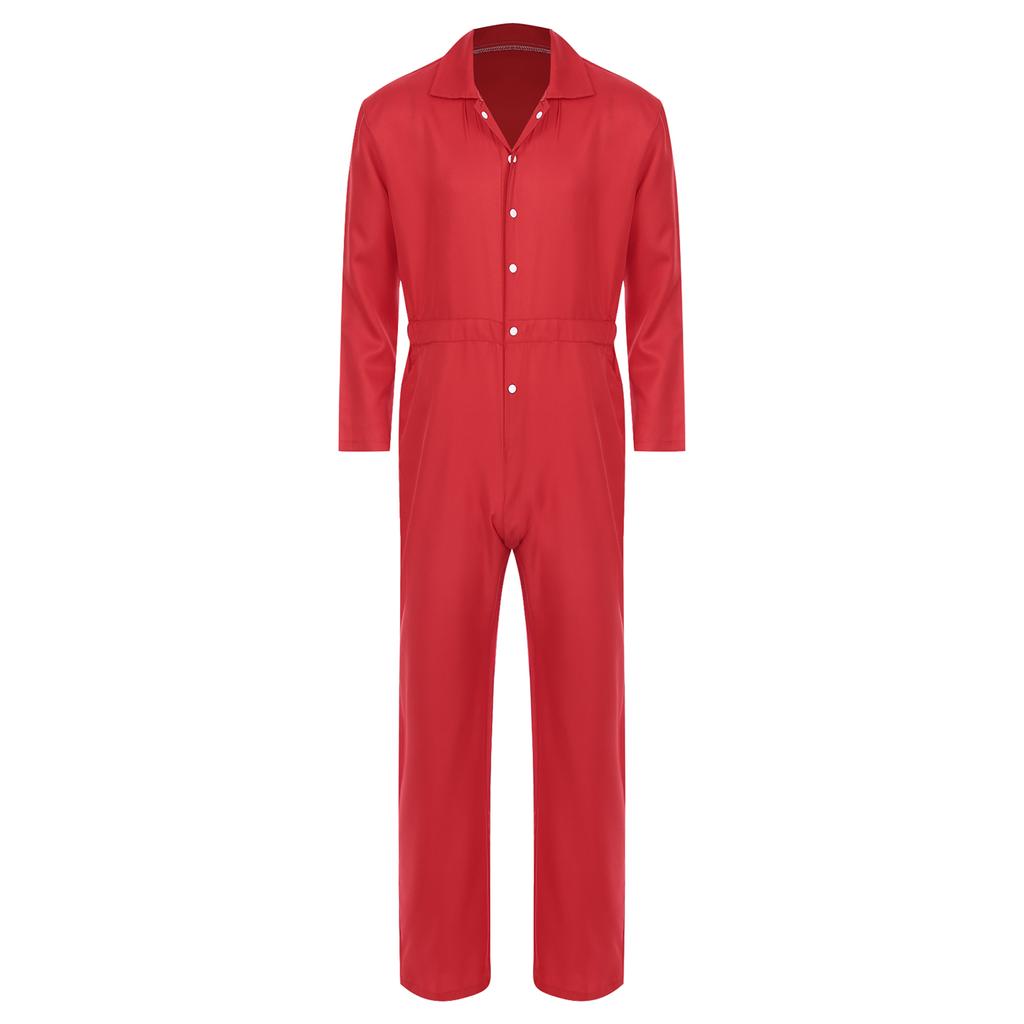 Mens Wear Resistant Turn Down Collar Long Sleeve Button Up Work Coveralls Jumpsuit Uniforms