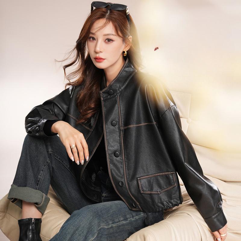 Autumn New Women's Leather Coat, High-end Motorcycle Leather, Loose Temperament, Fashionable Short Coat, Genuine Leather Jacket