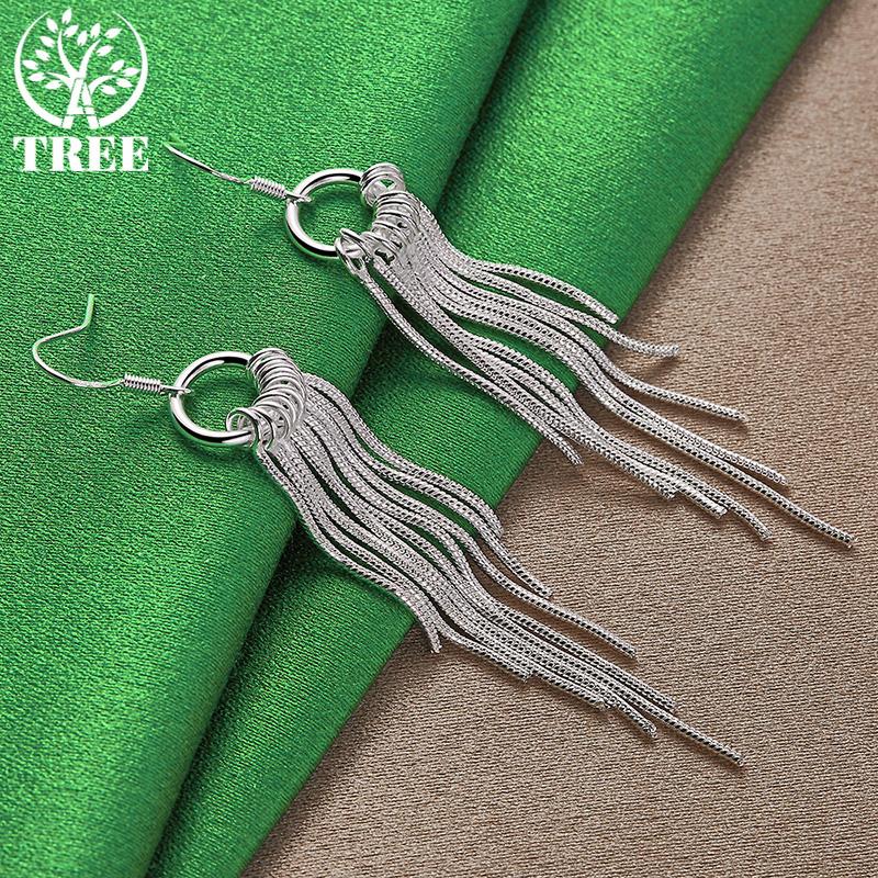 High Quality Jewelry 925 Sterling Silver Tassel Long Drop Earrings Women Charm Wedding Engagement Party Gift Elegant Accessories